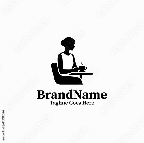 Woman Coffee Break Silhouette Logo — Black Image Espresso Bar Badge Isolated on White Background