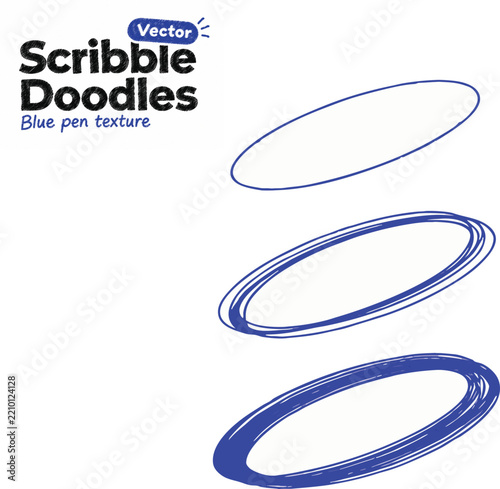 Blue Pen Scribble Oval Circle Frames Vector Set