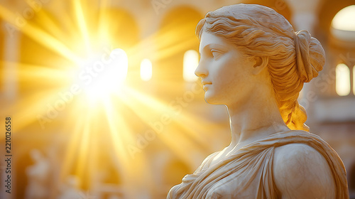 Classical marble statue silhouette bright warm sun flare backlighting fine art png