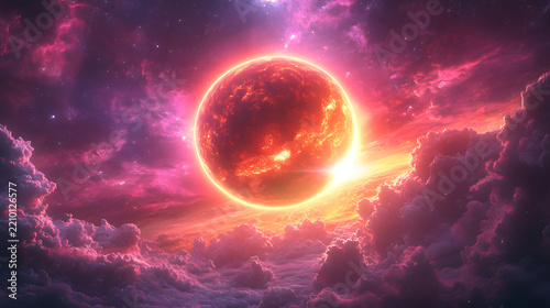 Dramatic space background with deep red glowing eclipse nebula cosmic explosion png