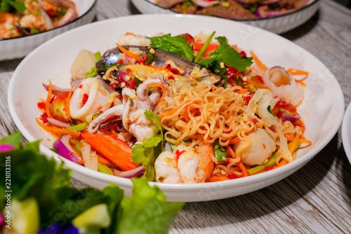 assorted thai food in flat lay composition