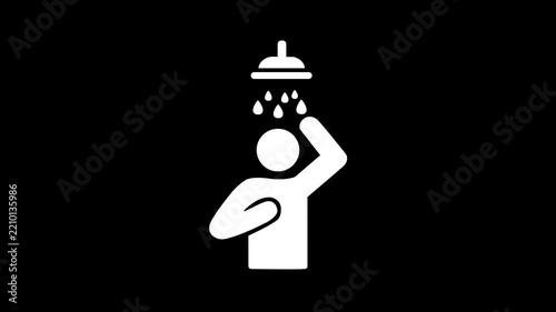 Animated Person Showering Body Hygiene Icon Motion Graphic Element for Bathroom Care Cleanliness UI UX Design on Dark Background