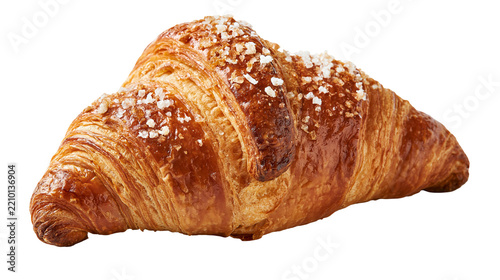 Golden flaky buttery croissant topped with coarse sea salt crystals