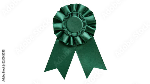 Fotografie Dark green satin ribbon rosette award badge with two hanging tails