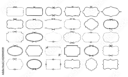 Elegant Vintage Frames Ribbons and Decorative Labels Set.
