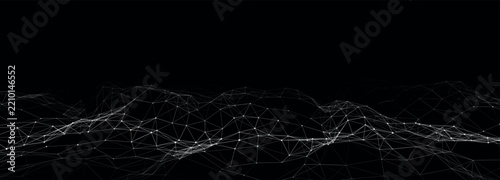 Dynamic wave with connected dots and lines on a dark background. Digital wave background concept. Abstract technology background. Big data visualization. Vector illustration.