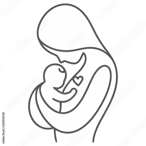Mother holding baby line art