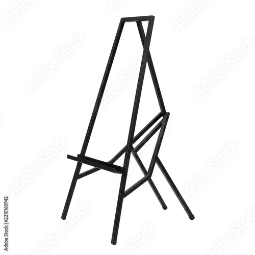 Modern black metal art easel standing isolated on white background