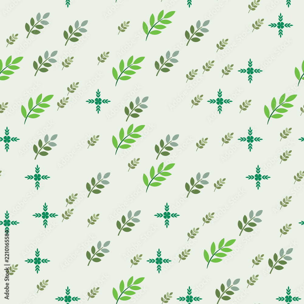 Fototapeta premium Green leaf and floral pattern