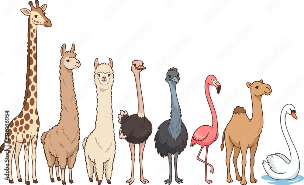Obraz premium Cute Cartoon Tall and Exotic Animal Collection