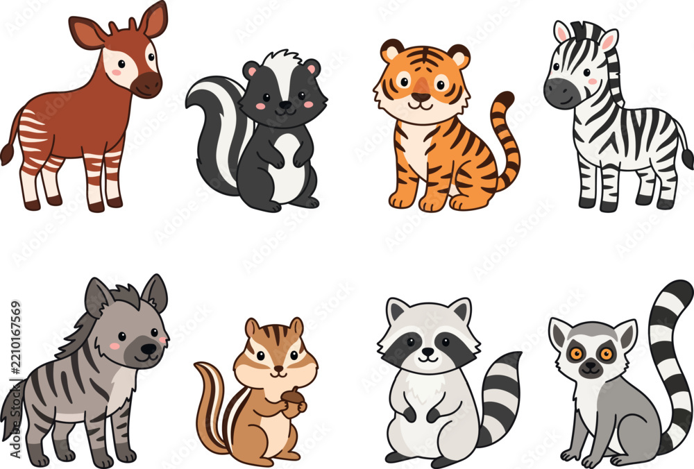 Obraz premium Cute Cartoon Unusual Wildlife Animal Collection
