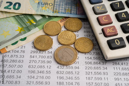 USA American flag on coins background, finance and accounting, banking.
