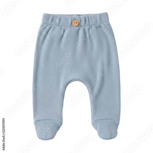 Light blue ribbed baby pants with a buttoned waist and footies design for infant clothing