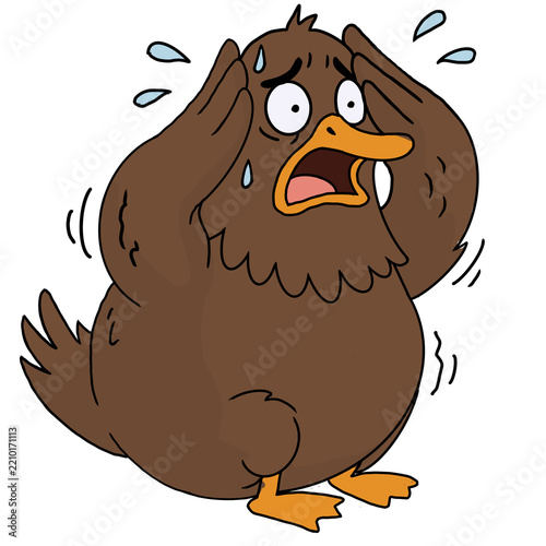 The brown duck felt very frightened.