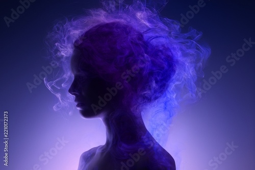 Silhouette of Woman with Purple Smoke Hair