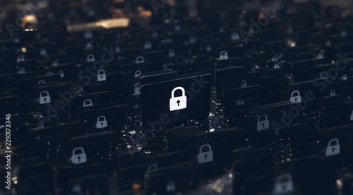 Cyber Security Data Protection Concept with Padlock Icons and Digital Encryption Symbols