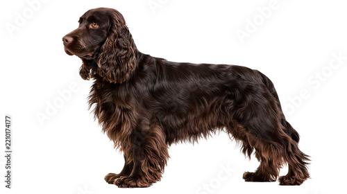 Obraz na plátně Dark brown English Cocker Spaniel dog standing in profile