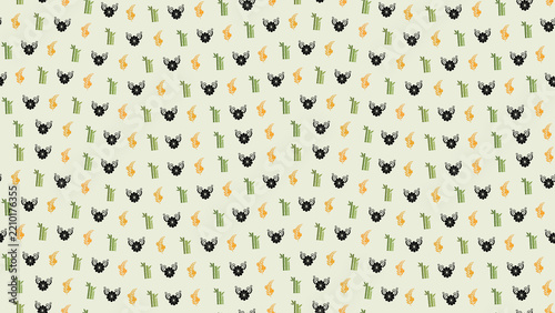Seamless pattern of bamboo, floral, and leaf motifs