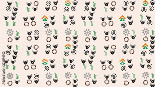Seamless pattern of floral and bamboo icons
