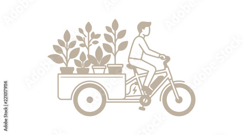 Man on Electric Tricycle Delivering Potted Plants