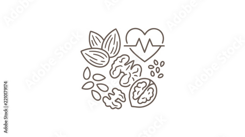 Healthy Nuts and Heartbeat Line Art Icon