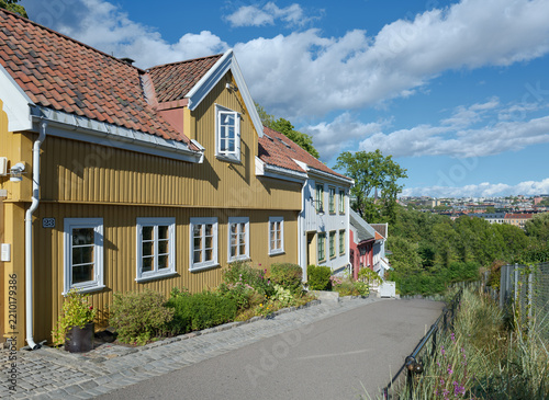 Old wooden houses in Damstredet the historic center of Oslo. 