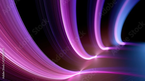 Glowing curved lines of light form an abstract digital composition.