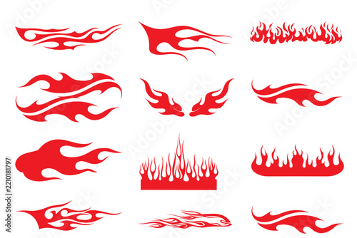 Red Fire Flame Streaks and Motion Elements – Dynamic Vector Graphic Collection