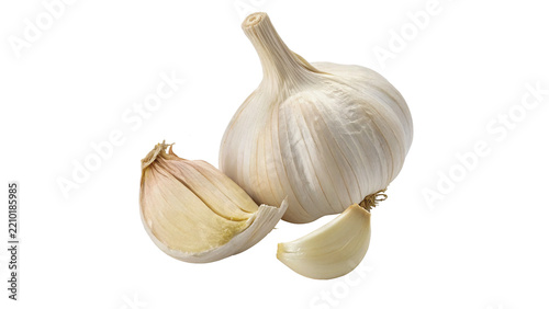 Fotografie Whole raw white garlic bulb with separate cloves vegetable isolated on transpare