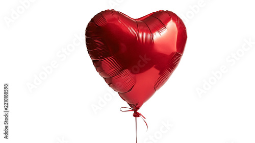 Shiny metallic red heart shaped foil balloon with tied ribbon
