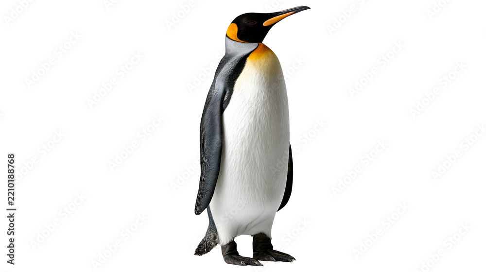 Fototapeta premium King penguin standing with black feathers and bright orange neck patch
