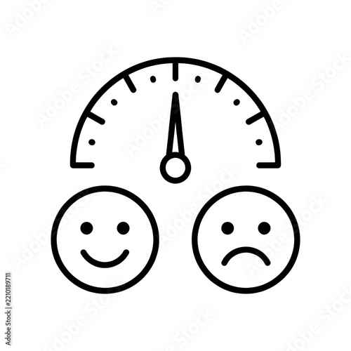 Customer satisfaction gauge icon with happy and sad faces