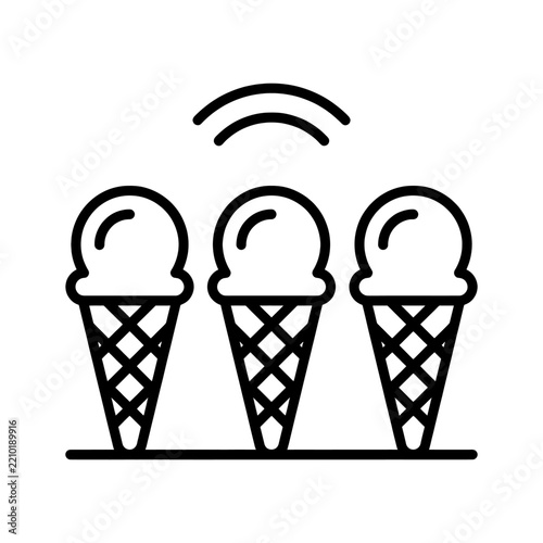 Three ice cream cones in a row with a signal icon above