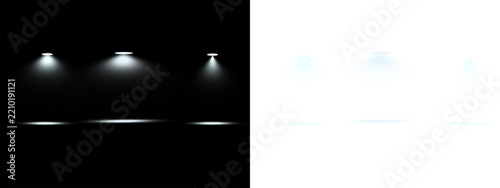 Bright White Stage Spotlight Effect Set with Glowing Beams for Event Presentations, Theater Performances, and Gallery Product Displays   