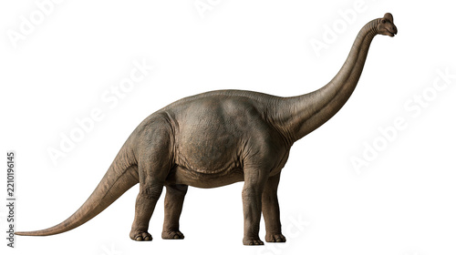 Fotografie Brachiosaurus dinosaur with long neck and textured brown skin