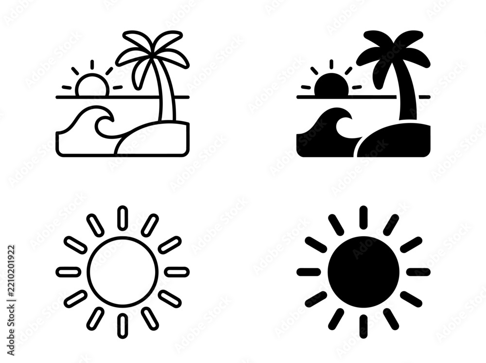 Obraz premium Set of tropical beach and sun icon designs with tropical