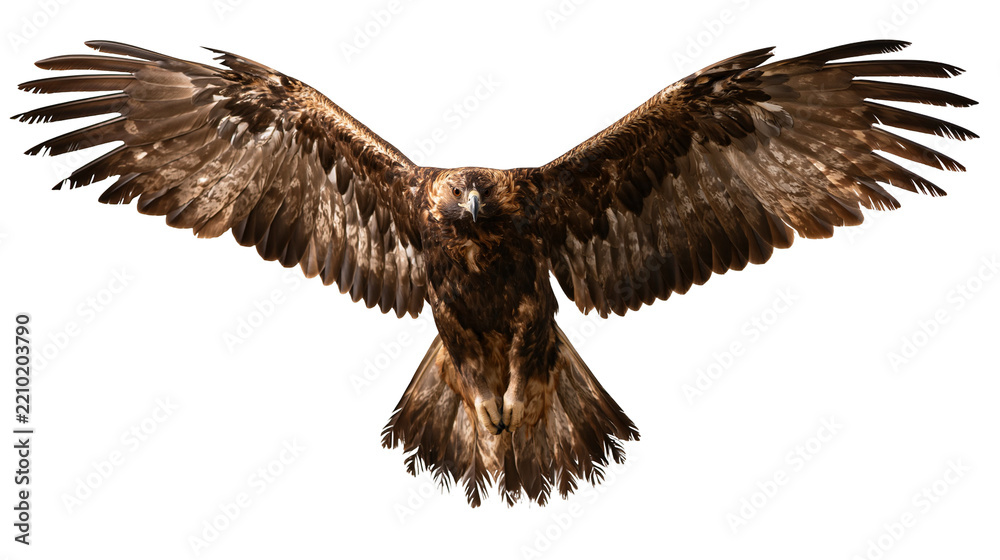 Fototapeta premium Golden eagle soaring with wings spread wide in flight
