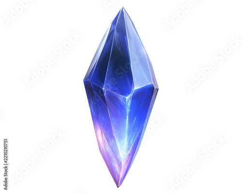 Shiny blue crystal with purple glow at base.
