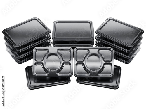Ompreng Lunch Box Container Stainless Steel Round Center 5 Compartment 3D Render Grid Array