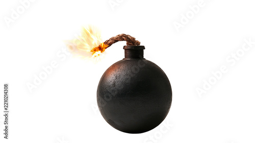 Obraz na plátně Round black iron bomb with a burning lit fuse
