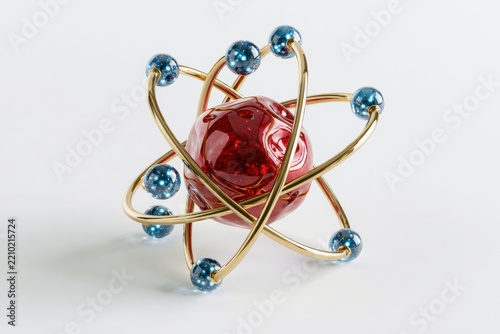Atom model showing electrons orbiting a red nucleus