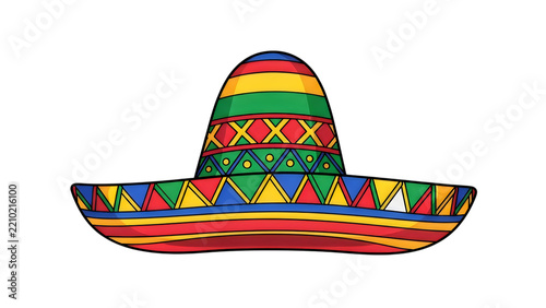 Vibrant sombrero with colorful stripes and woven patterns against a plain backdrop for festive celebrations