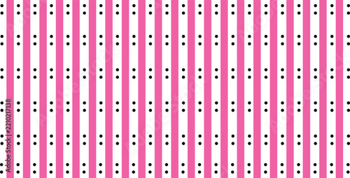 Pink vertical pinstripe with black polka dots seamless pattern vector illustration on a white background