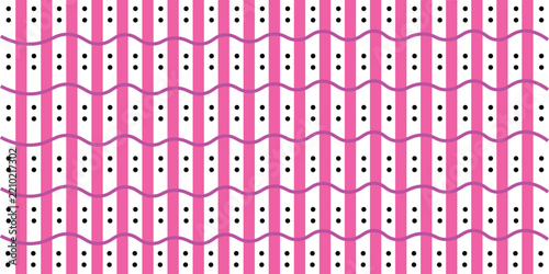 Pink vertical stripe wavy line and dots geometric seamless pattern vector illustration on a white background