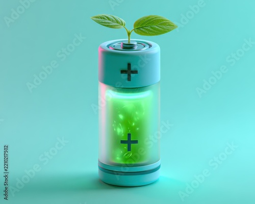 Green plant growing from eco friendly battery