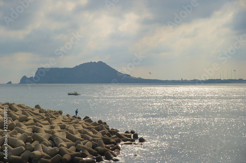 The breakwater scenery of Udo, the neighboring island of Jeju