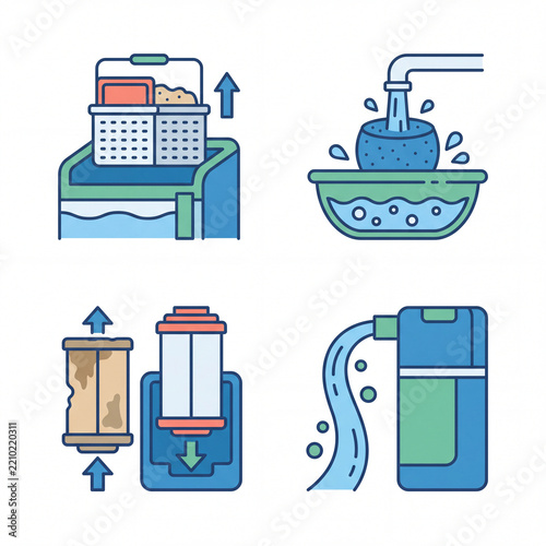 Aquarium Filter Media Cleaning and Maintenance Icons