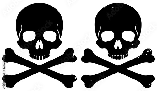 Black skull and crossbones warning symbols isolated on a white