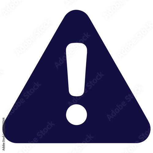 Dark blue warning triangle icon with an exclamation mark for safety