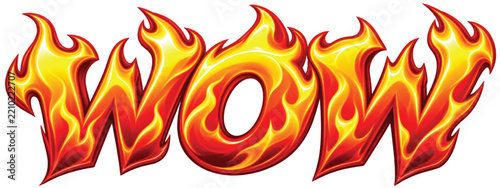 Fiery WOW logo with flames performing eye-catching graphic design in